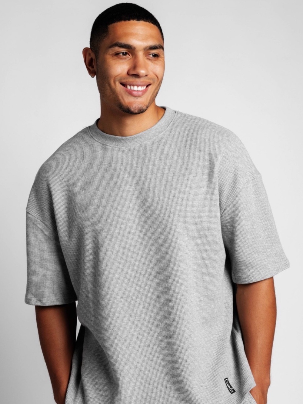 Comfrt Oversized Waffle Lounge Tee Heavyweight Heather Gray